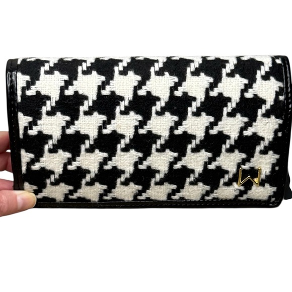 House Of Want Black White Houndstooth Gold Hardware Crossbody Wallet NWT Purse - Picture 3 of 12